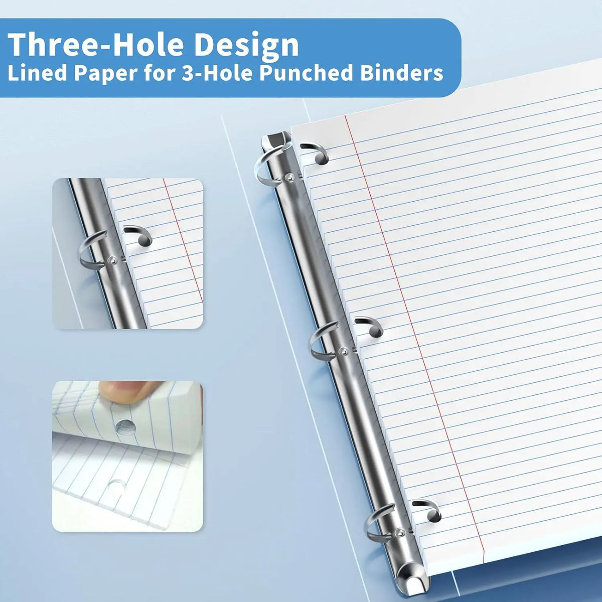 High-Quality Loose Leaf Paper - 130 Blank Sheets, 8x10.5 Inches, White 3-Hole Punched, Smooth Write, Binder Album Paper, College Ruled Office Stationery