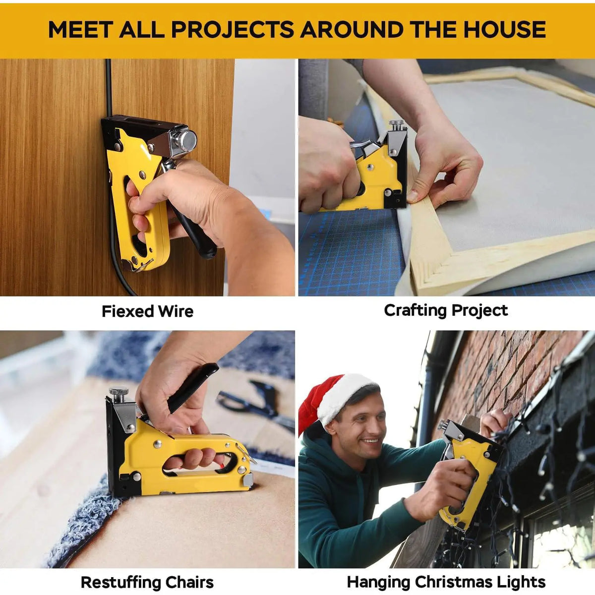 Upholstery Staple Gun Heavy Duty, 3-in-1 Stapler Gun with 3 Staples, Manual Brad Nailer Power Adjustment Stapler Gun for Wood, Crafts, Carpentry, Decoration DIY