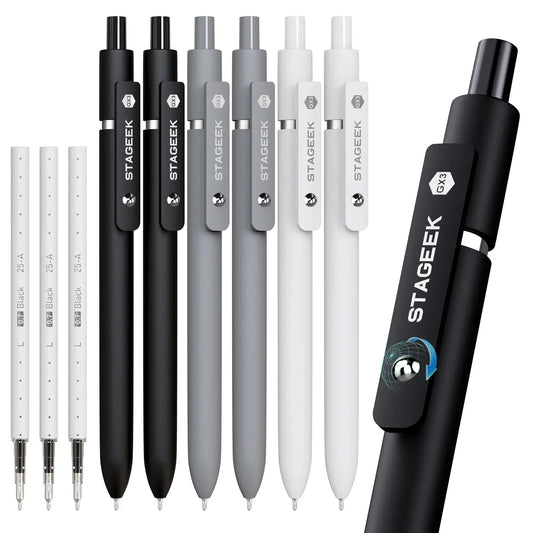 [Back to School Shopping] Minimalist Retractable Fine Nib Black Gel Pen Set (12Pcs, 0.7mm), 3 Extra Refills, Quick Dry, Smooth Writing Gift Pen for Office Work, Note Taking, College School Supplies, Students & Teachers, Work Accessories