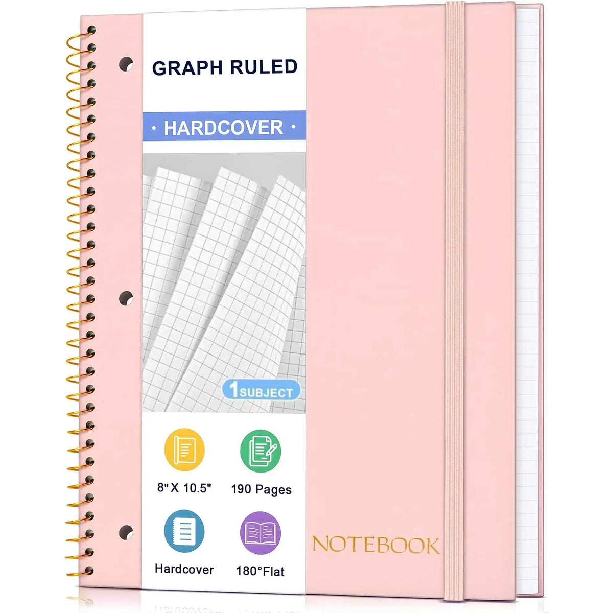 Spiral Notebook College Ruled Paper 8" x 10-1/2", 1 Subject Spiral Notebook, 3-Hole Punched Perforated Pages Ideal for School, Office, Writing, 95 Sheets Lined Journaling Notebook, Black