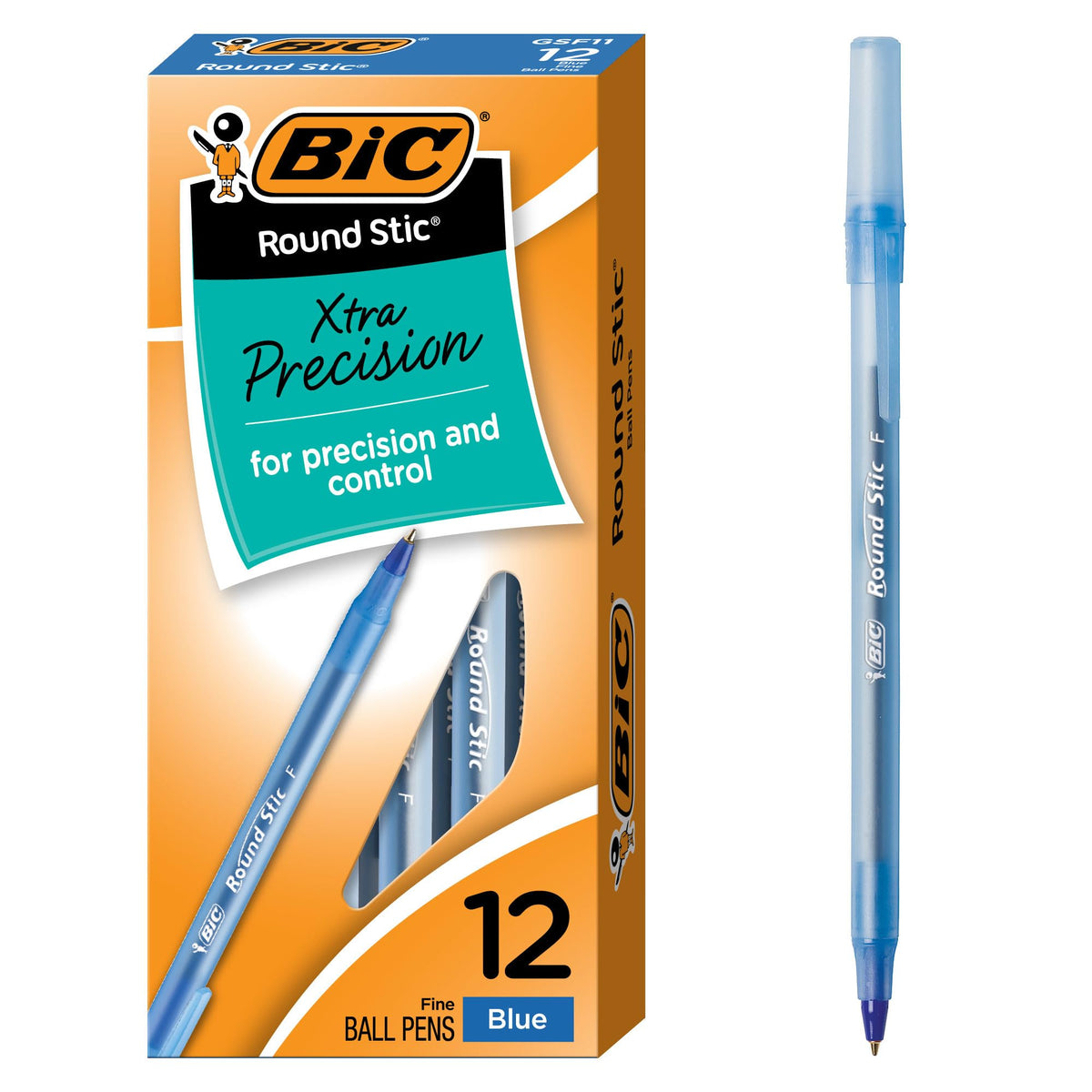 BIC Round Stic Xtra Life Black Ballpoint Pens, 12-Count, 1.0mm Medium Point