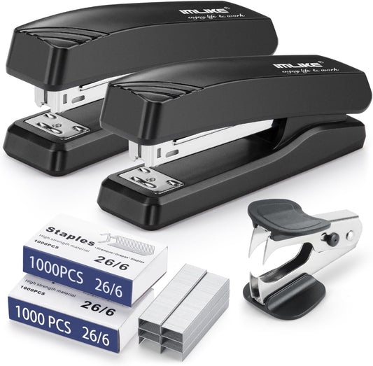 Desktop Office Stapler with 2000 Staples: IMLIKE Half Strip Desk Staplers, take 26/6 Staples 25 Sheets Capacity, Staple Remover, Non-Slip Base, Black, 2-Pack