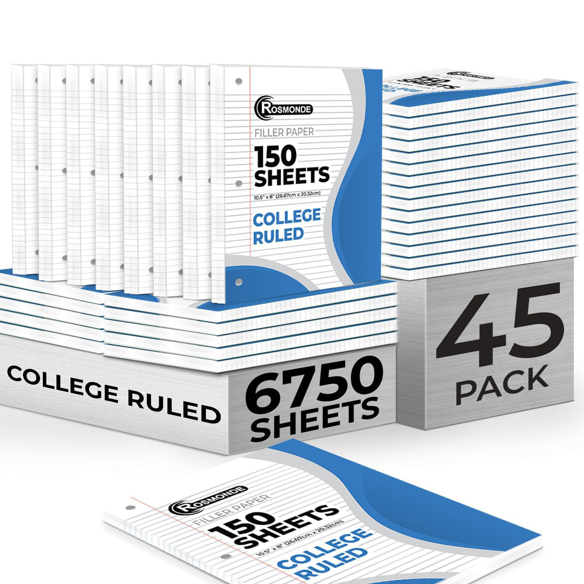 Rosmonde 900 Sheets Loose Leaf Paper, 6 Pack, College Ruled Filler Paper