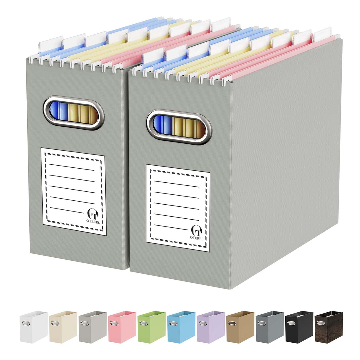 Oterri Portable Collapsible Cardboard File Box with Handle for Letter-Size