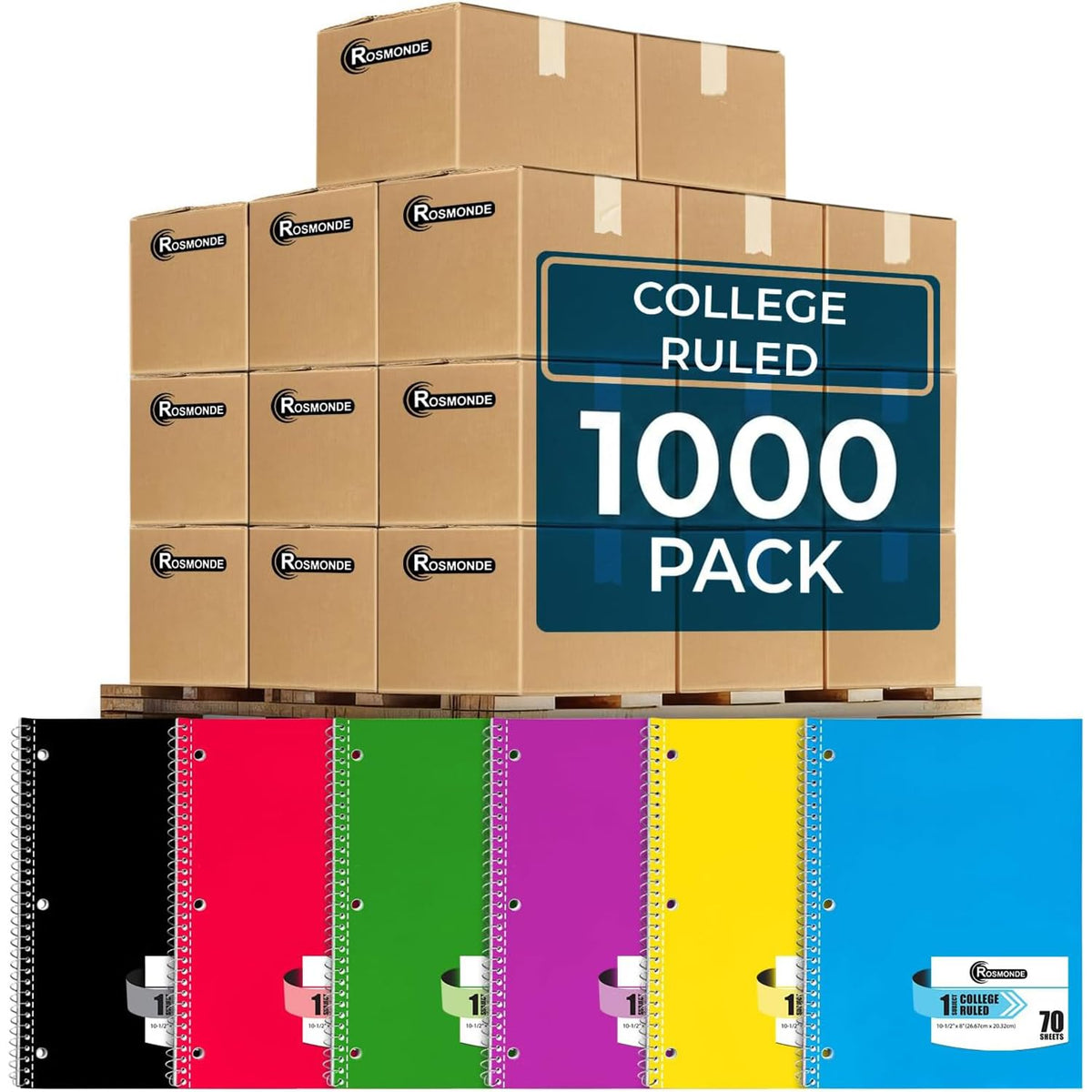 Rosmonde Spiral Notebook, 12 Pack, 1 Subject, College Ruled, 70 Sheets