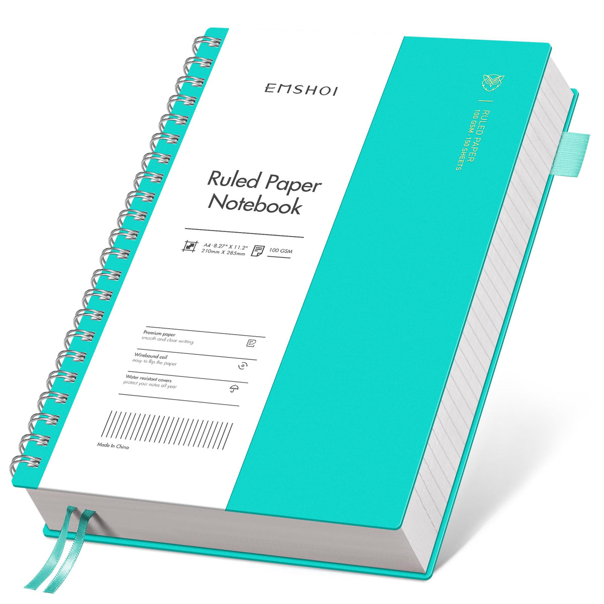 EMSHOI Lined Spiral Journal Notebook, 300 Pages, A4 Size (8.2'' x 11.2'')