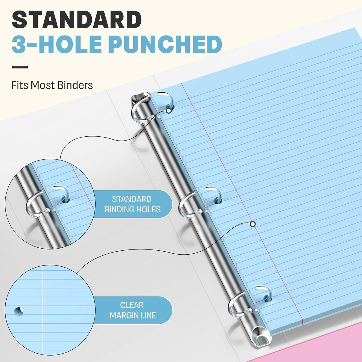 120 Sheets Loose Leaf Paper 8 x 10.5, 6 Colors Lined Paper College Ruled