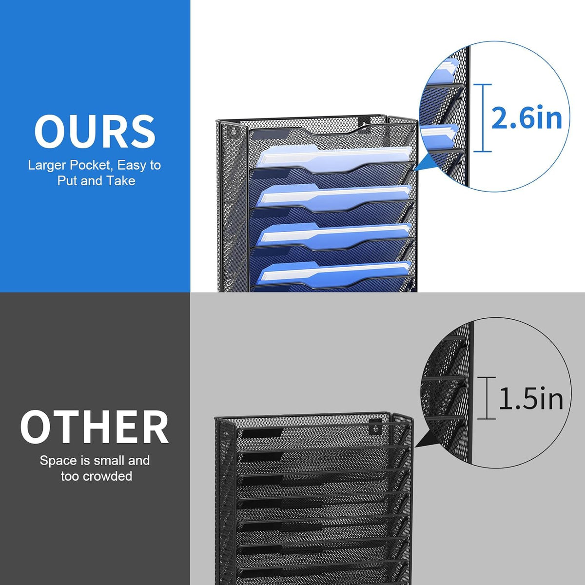 OUTWOLF 10 Tier Hanging Wall File Organizer Wall Mount Paper Document Folder Holder with Hooks for Home Office Organization