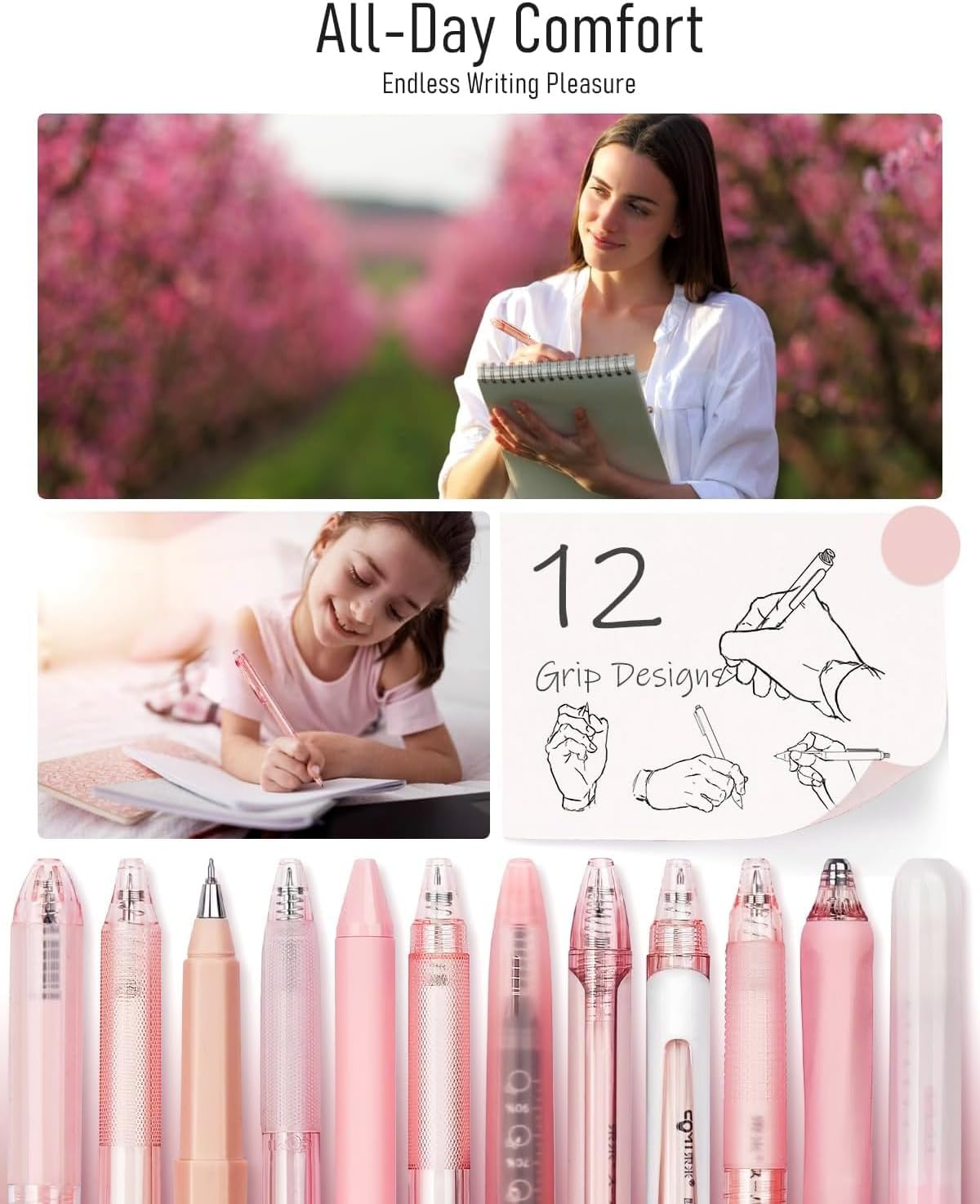 Four Candies Rose Gel Pens, Pink & Black Ink, 0.5mm, 12 Count