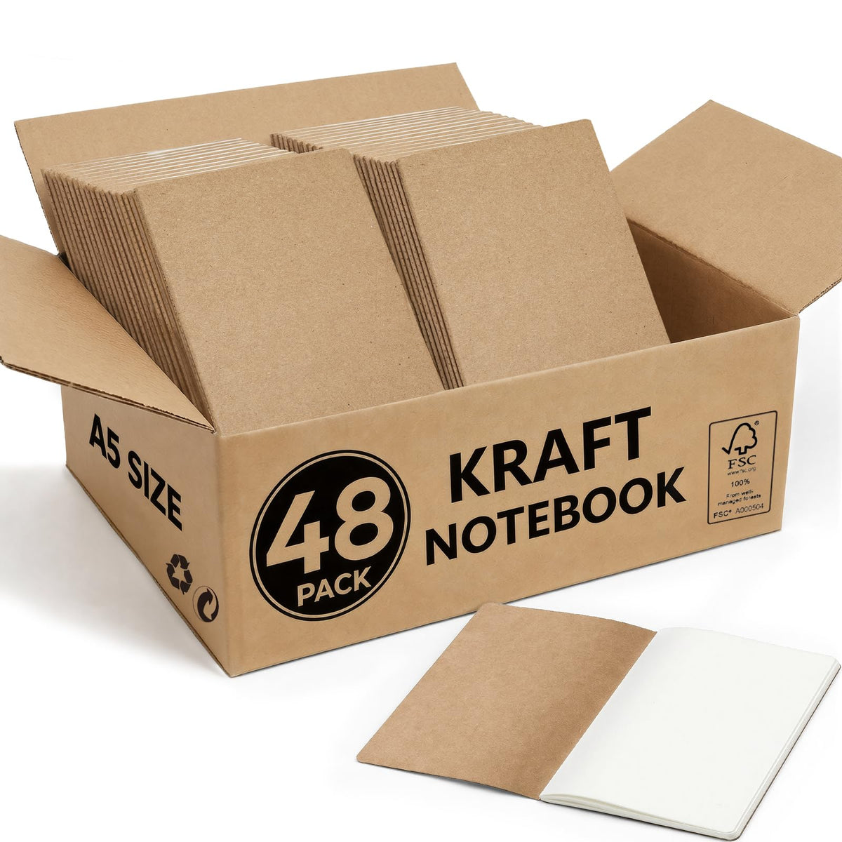 5 Pack Blank Kraft Notebooks A5, Unlined Composition Journals, 60 Pages