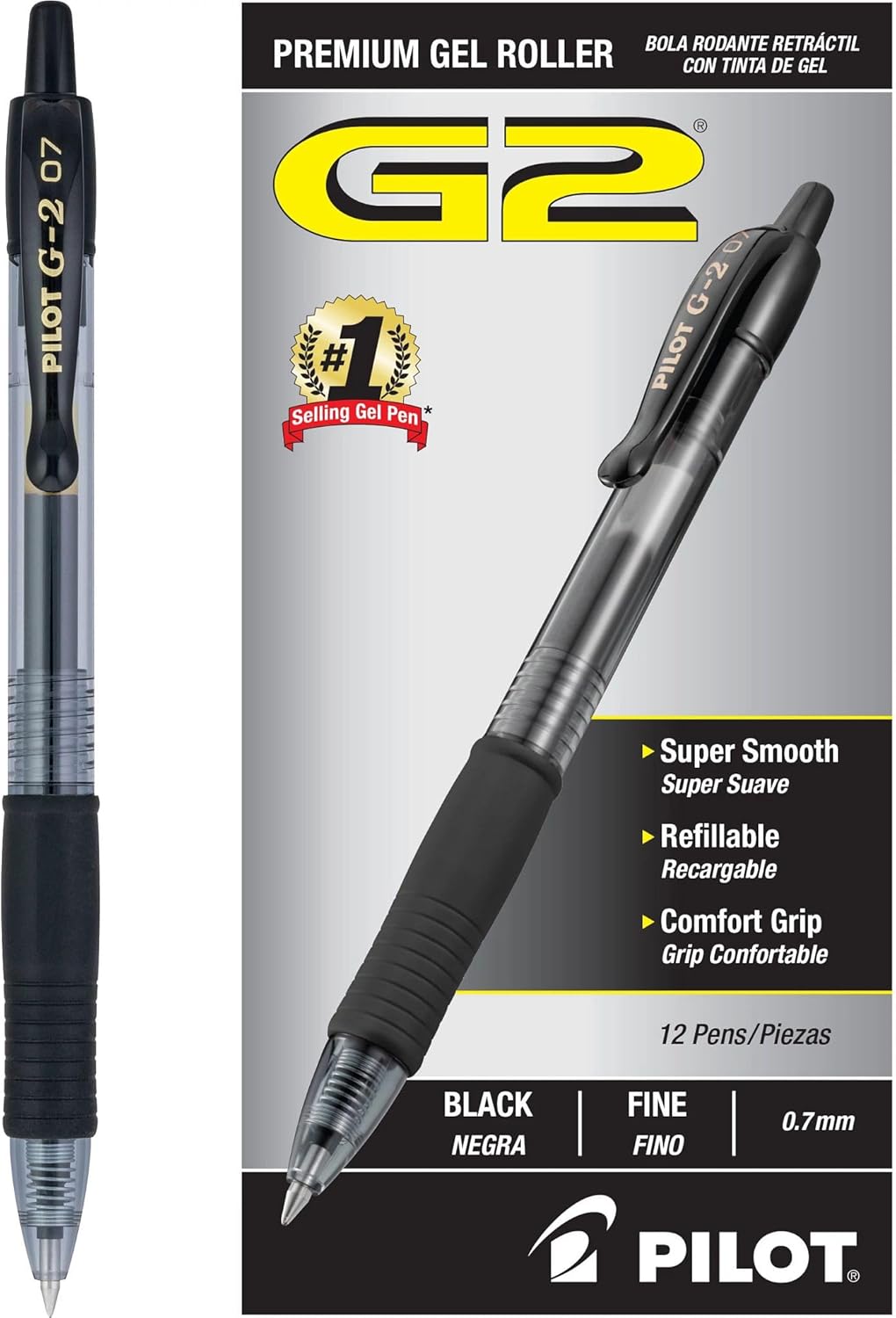 PILOT G2 Premium Rolling Ball Gel Pens, Fine Point, Black Ink, 12 Count