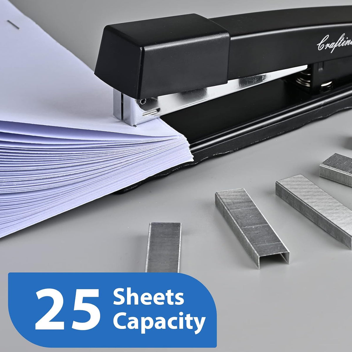 Metal Desktop Stapler - 25 Sheet Capacity, Heavy Duty, Black, with 2000 Staples & Remover, Office Use, 6 Pack