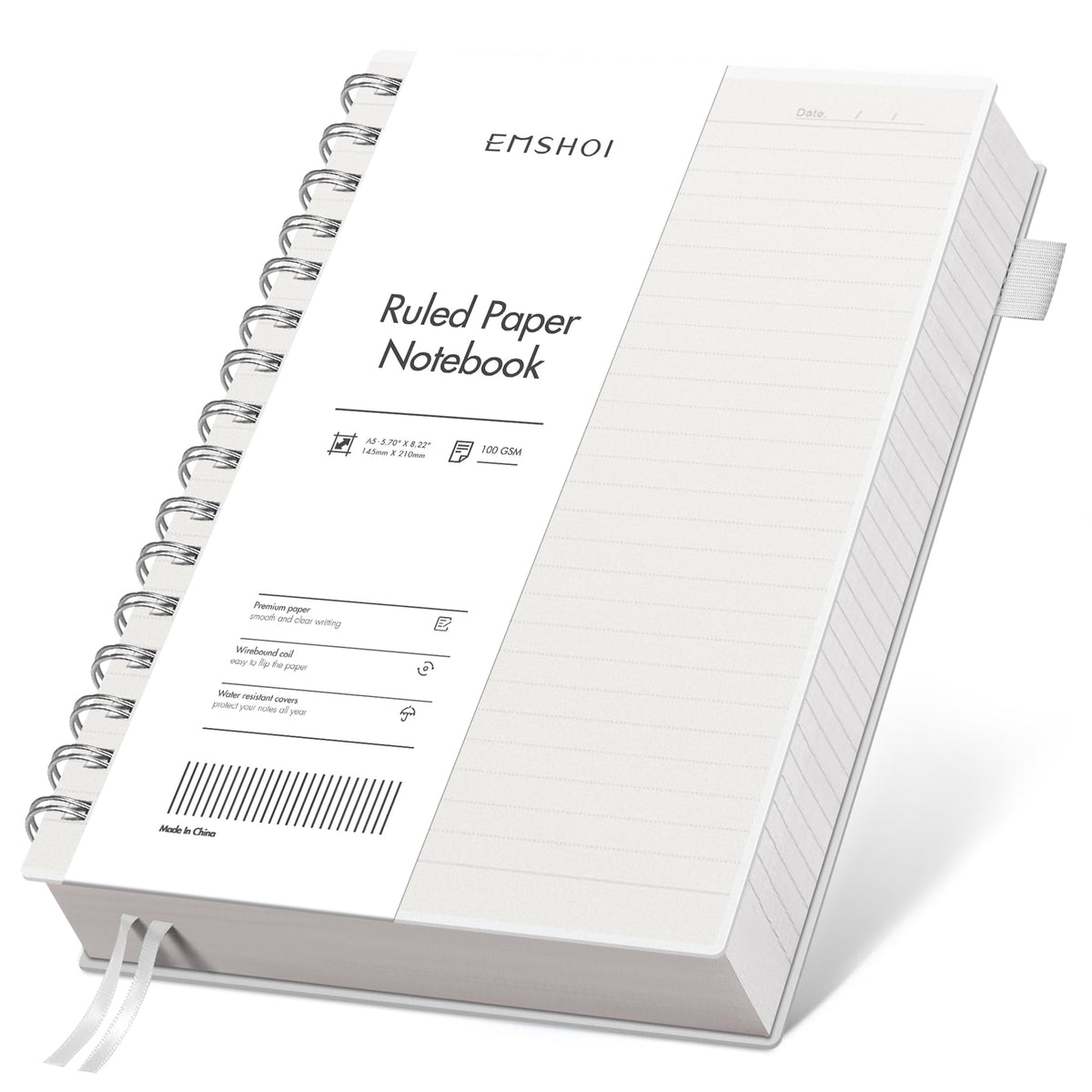 EMSHOI Lined Spiral Journal Notebook, 300 Pages, A4 Size (8.2'' x 11.2'')
