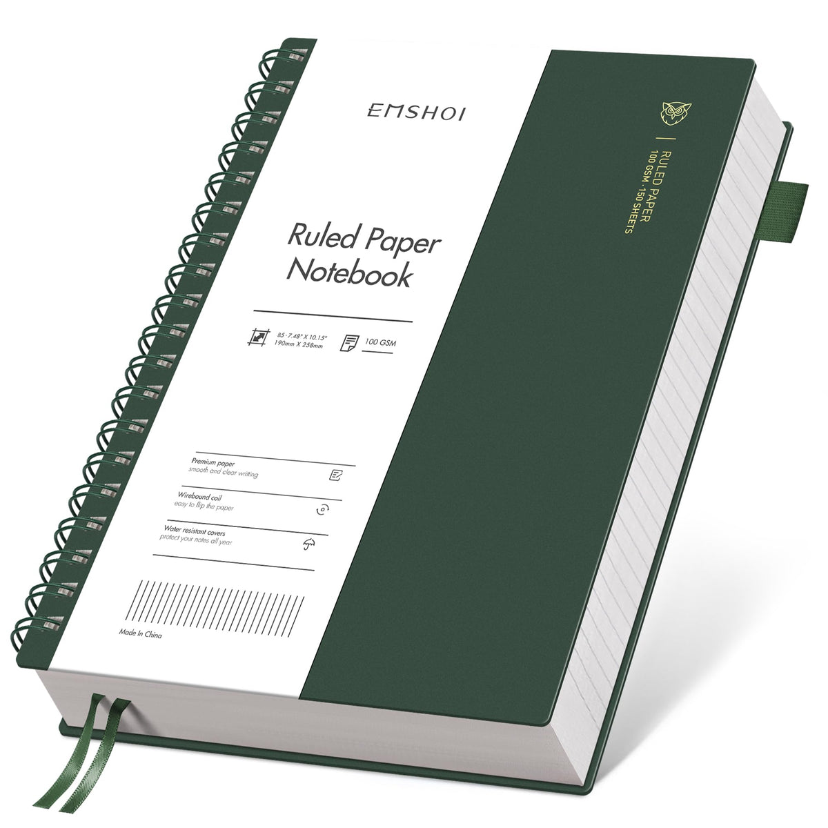 EMSHOI Lined Spiral Journal Notebook, 300 Pages, A4 Size (8.2'' x 11.2'')