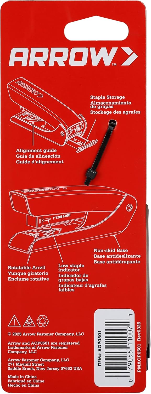 Arrow Desk Stapler with Staples, 25-Sheets Capacity Office Stapler with Anti-Slip Base, Built-in Staple Storage, Full Strip, for Office Home School Use