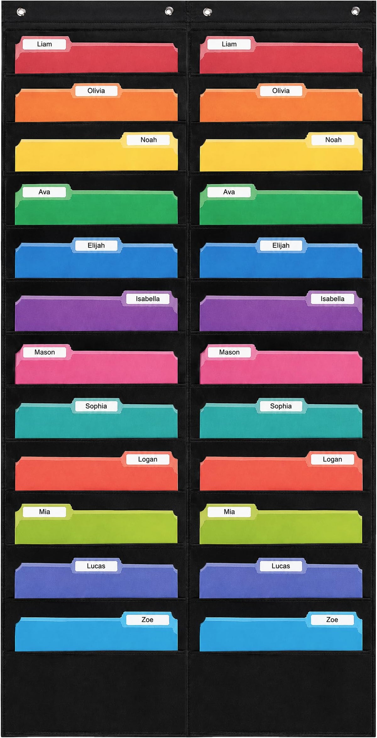 Essex Wares- 10 Pocket File Folder Pocket Chart, Black, 14" Wide x 47" Tall