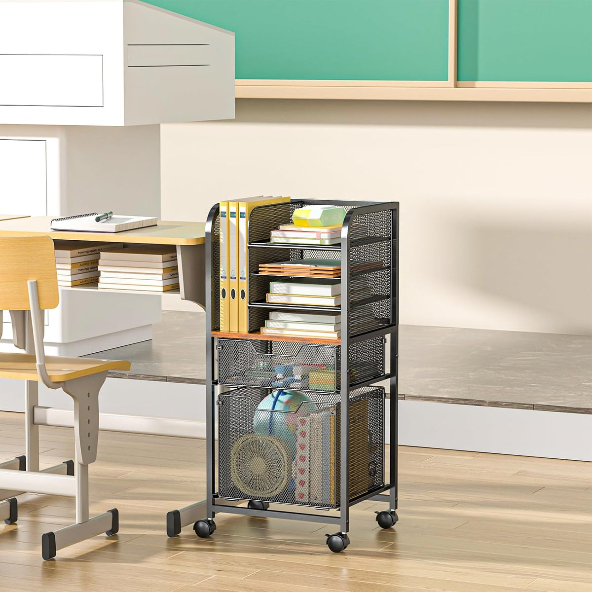 Feyejade 6-Tier Rolling File Cart Multi Mobile Drawer Cabinet Black