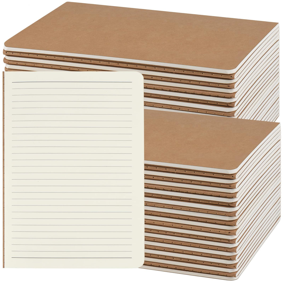 ZCZN 5 Pack A5 Kraft Notebooks Bulk, 8.15x5.5 Inches Lined Paper Journaling Notebooks, Notebooks for Work, Composition Notebooks for School, Journal Notebooks for Office, 60 Pages