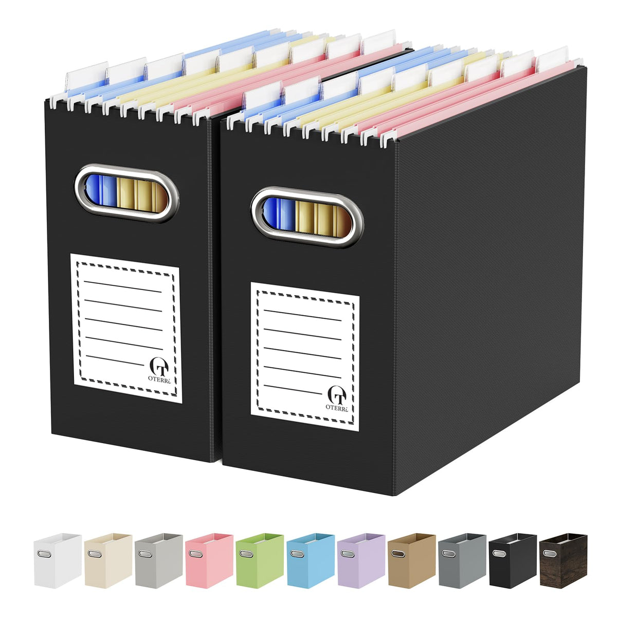 Oterri Portable Collapsible Cardboard File Box with Handle for Letter-Size