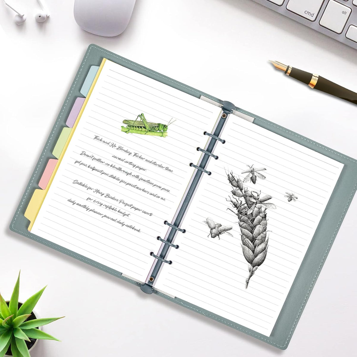 A5 Refill Paper, 6 Ring Lined Paper with Binder Dividers, 240 Pages, White