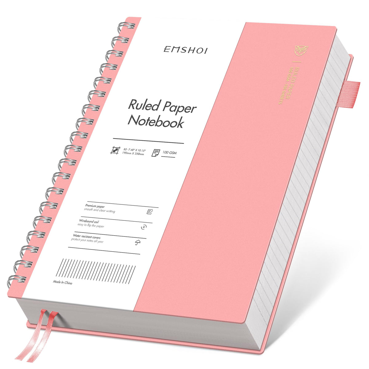 EMSHOI Lined Spiral Journal Notebook, 300 Pages, A4 Size (8.2'' x 11.2'')
