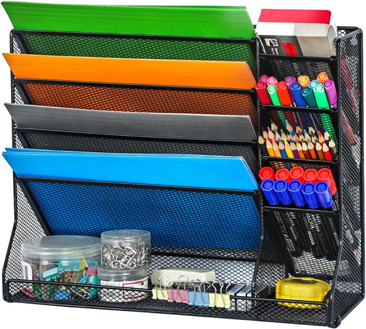 Jakyitvi Adjustable 5 Tiers Wall File Organizer Metal Hanging Holder Black