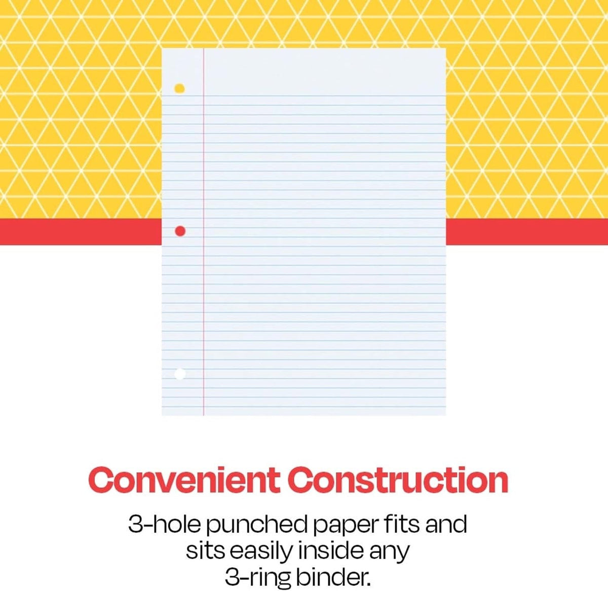 School Smart 3-Hole Punched Filler Paper w/Red Margin, 8-1/2 x 11 Inches, College Ruled, 200 Sheets, White