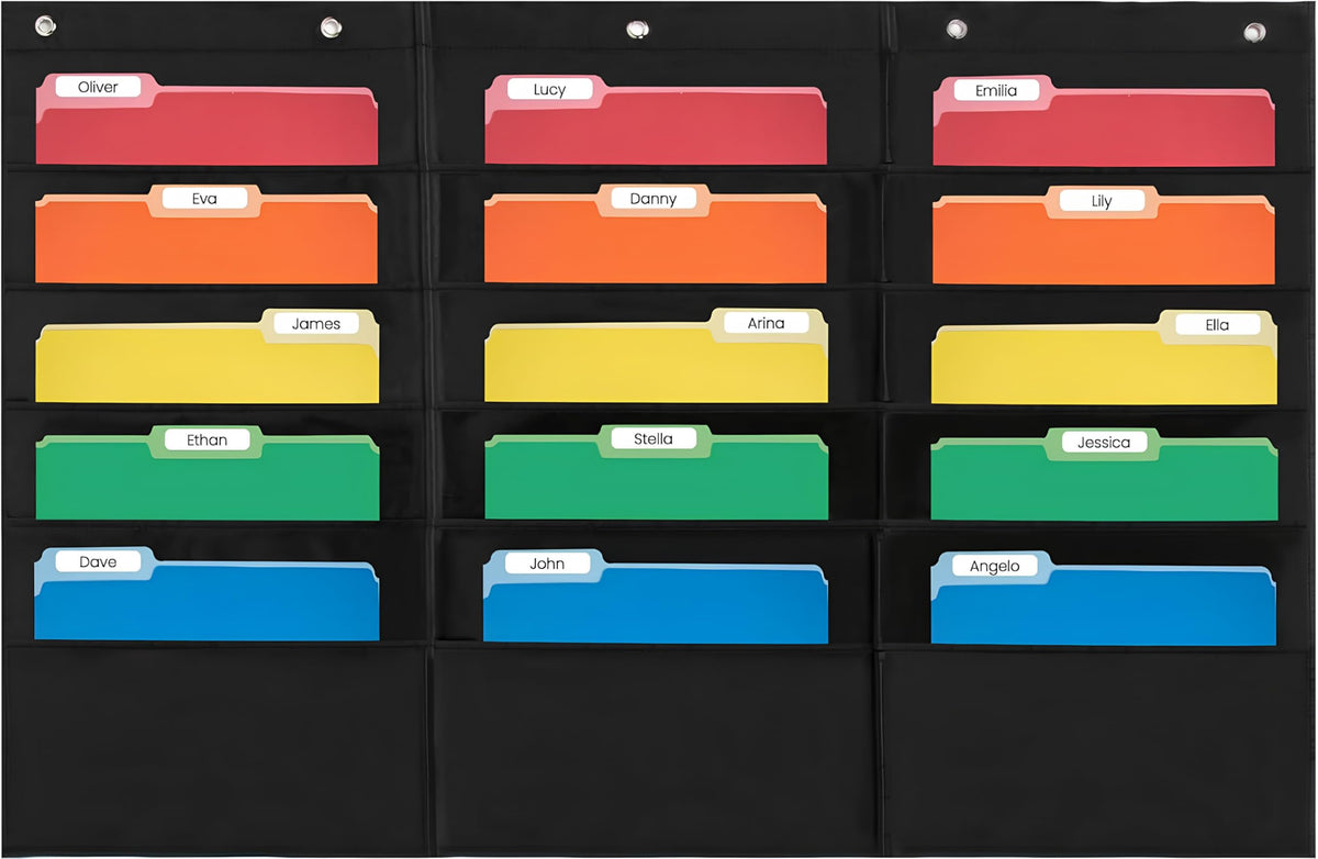 Essex Wares- 10 Pocket File Folder Pocket Chart, Black, 14" Wide x 47" Tall