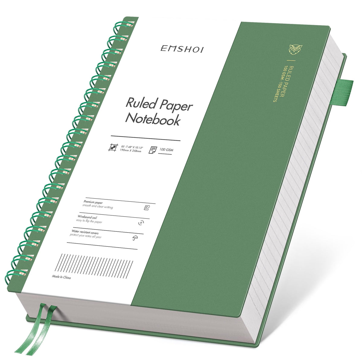 EMSHOI Lined Spiral Journal Notebook, 300 Pages, A4 Size (8.2'' x 11.2'')