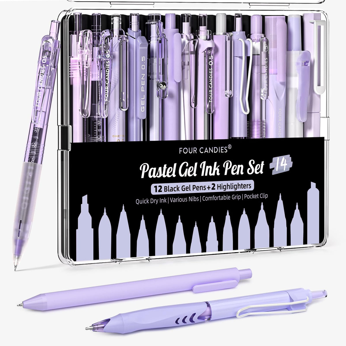 Four Candies Pink Pens, Black & Pink Ink, 0.5mm Fine Point, 2 Highlighters