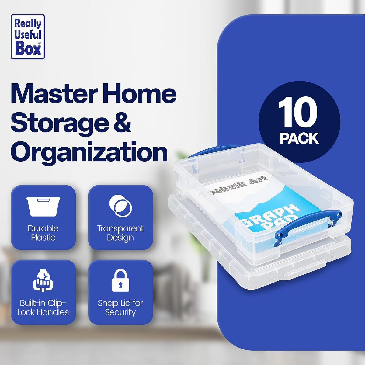 Really Useful Box 4 Liter Plastic Storage File Box Container, 10 Pack