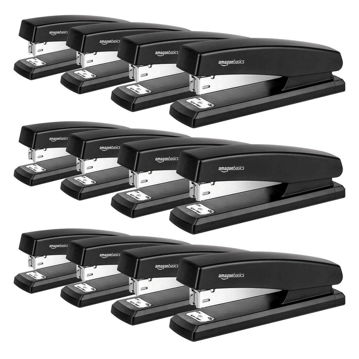Amazon Basics Desktop Office Stapler, Lightweight, 25 Sheet Capacity, Non-Slip, Black, 3-Pack with 1000 Staples