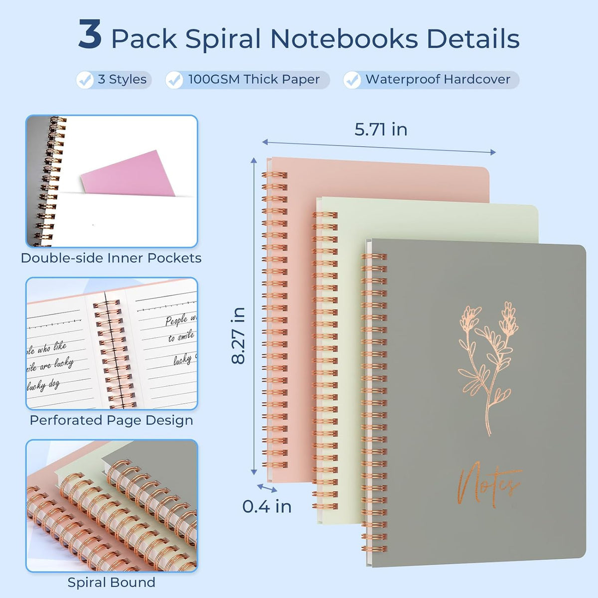 Nicpro 50PCS Cute Spiral Notebook Stationary Set For Women