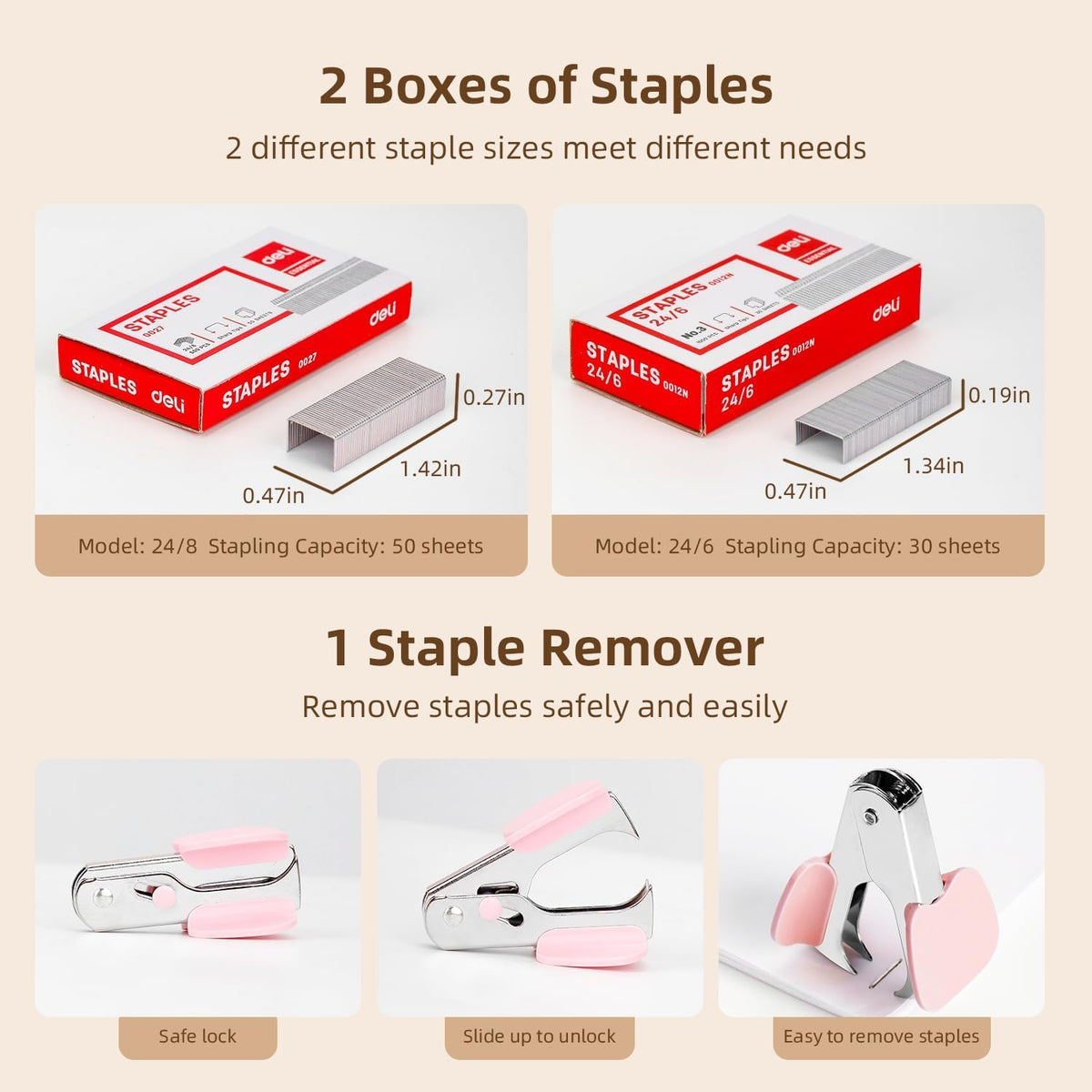 Deli Stapler, Effortless Staplers for Desk, 3 Pack, 3 Colors