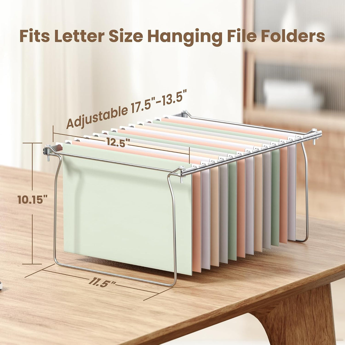 SUNEE Hanging File Folder Frame, Letter Size File Drawer Organizer for Desks, Adjustable File Cabinet Rails 13.5 to 17.5 Inches, Set of 1