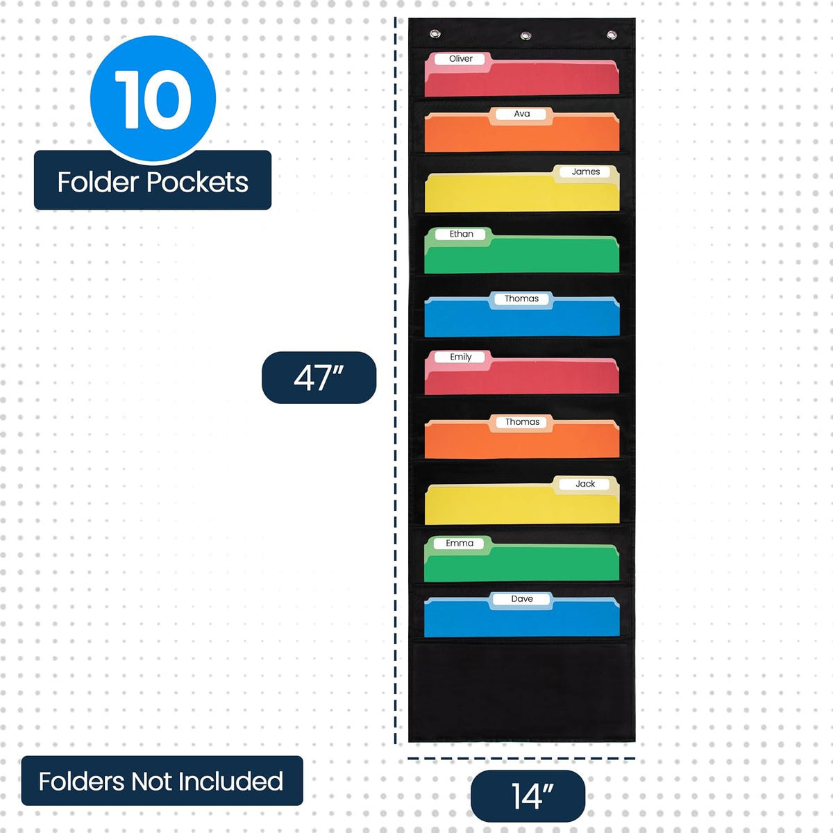 Essex Wares- 10 Pocket File Folder Pocket Chart, Black, 14" Wide x 47" Tall