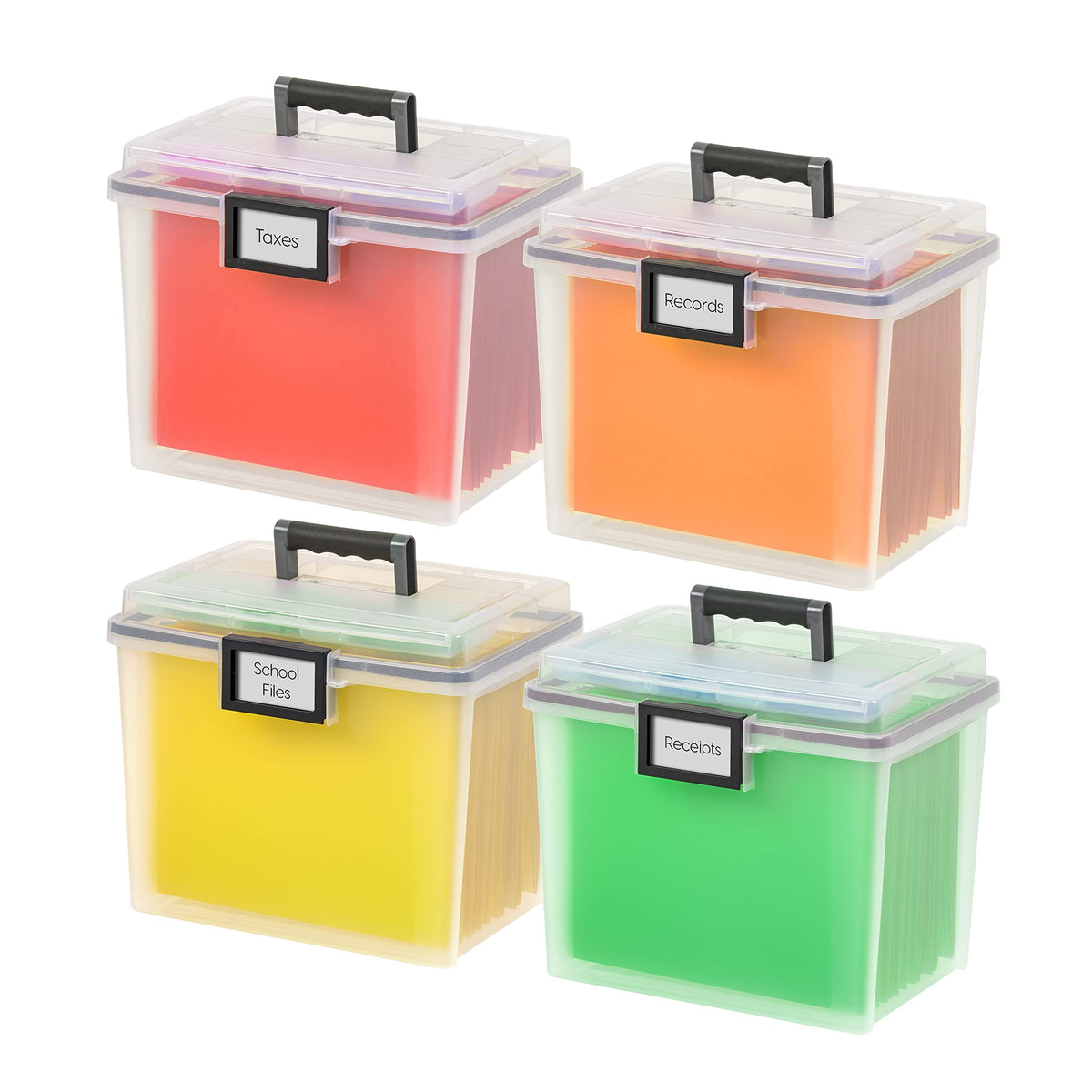 IRIS USA File Box Organizer with Lid, Letter File, Portable Handle, Black
