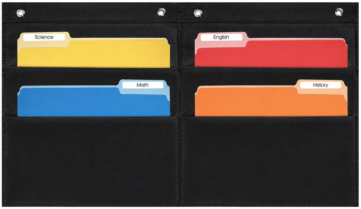 Essex Wares- 10 Pocket File Folder Pocket Chart, Black, 14" Wide x 47" Tall