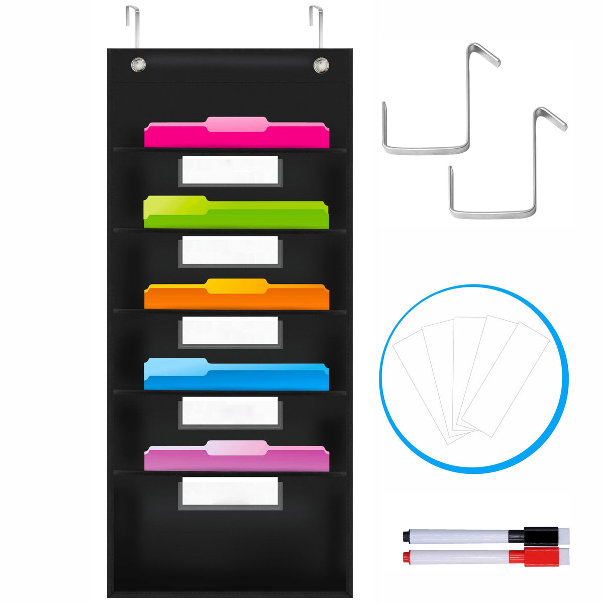 Vantasii Organization Center Pocket Chart, Wall File Organizer Folder with 30 File Pockets, 30 Dry-Erase Cards Plus 5 Over The Door Hooks and 8 Wall Hooks, 47 X 42 inch