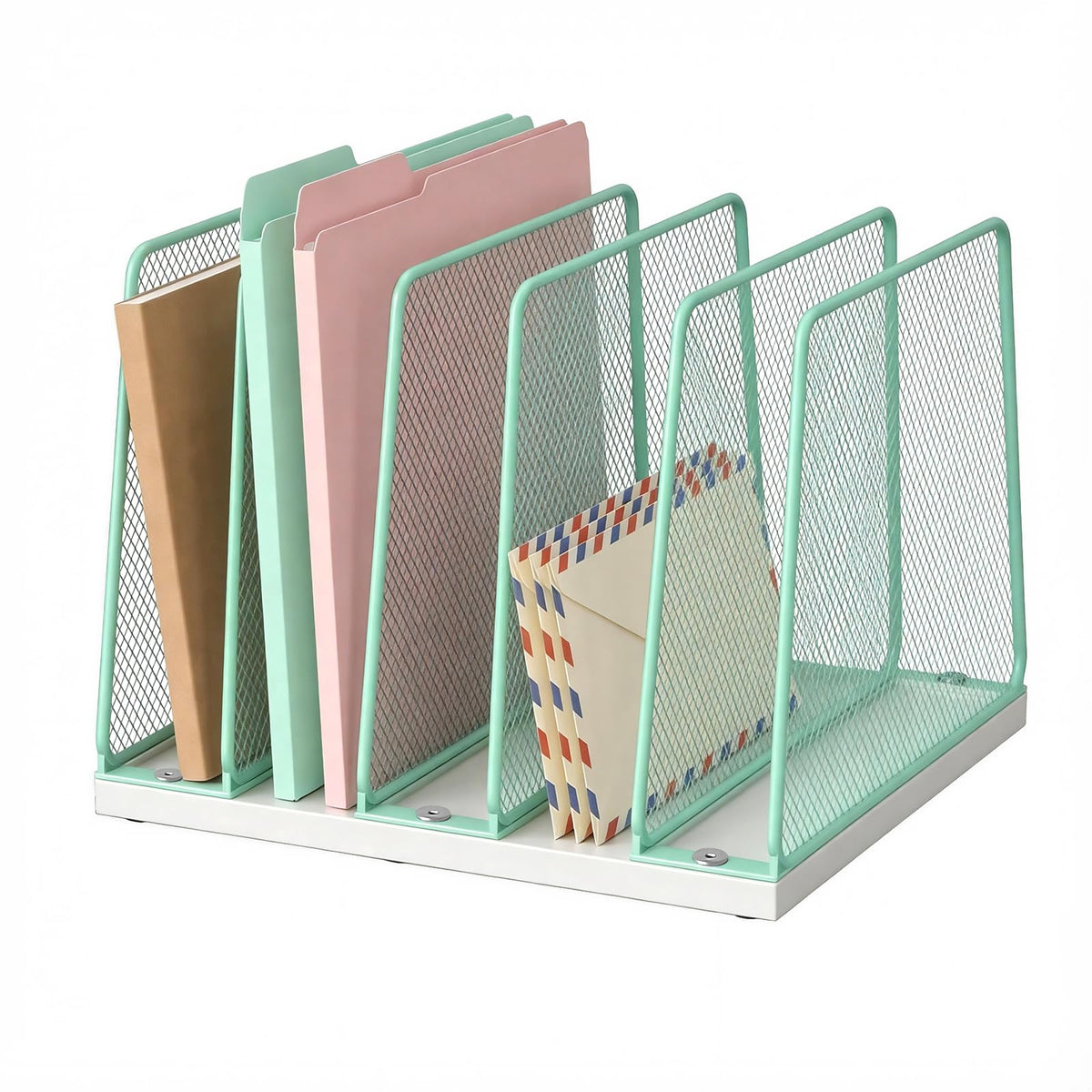 LEKETREE Desk File Organizer, 5-Section Upright File Sorter, Vertical File Folder Holder, Mesh Metal Wood Office Desktop Organization for Document, Magazine, Books and more (Black)