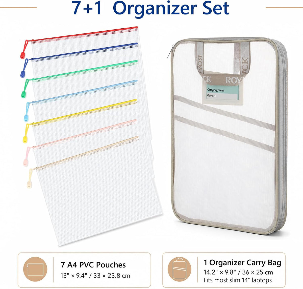 8pcs Mesh Zipper Pouches with Organizer Bag, Reusable Plastic Bag