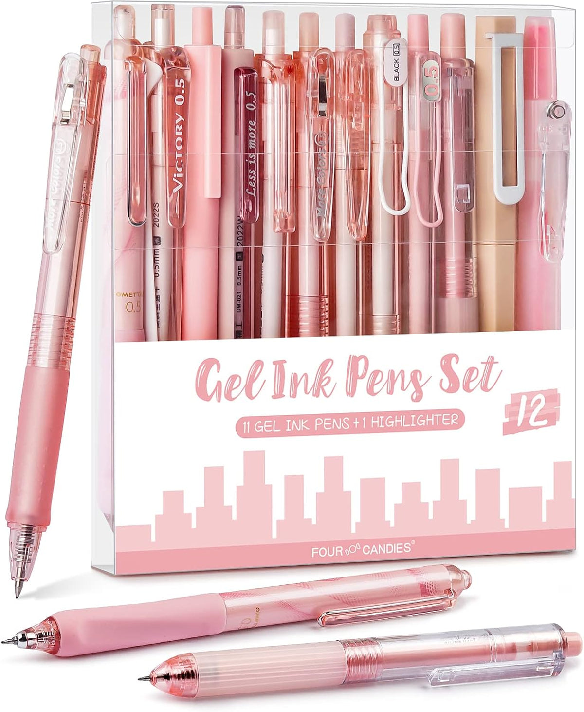 Four Candies Rose Gel Pens, Pink & Black Ink, 0.5mm, 12 Count