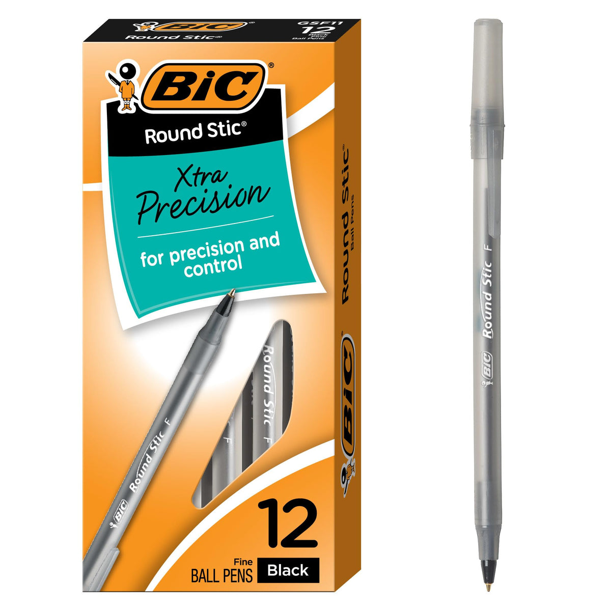 BIC Round Stic Xtra Life Black Ballpoint Pens, 12-Count, 1.0mm Medium Point