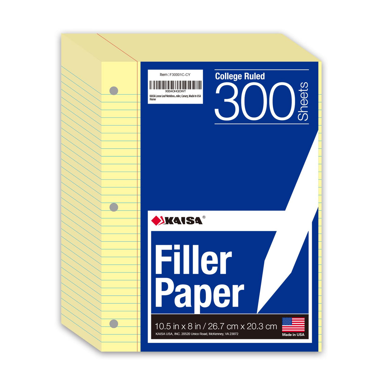 Kaisa Notebook Paper Bulk Wholesale Available 3 Pack Notebook Paper College Ruled 3-Hole Punched Loose Leaf Paper 8x10.5 Filler Paper for 3-Ring Binder, 150 Sheets/Pack (3 Pack-college)