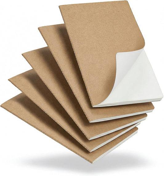 5 Pack Blank Kraft Notebooks A5, Unlined Composition Journals, 60 Pages