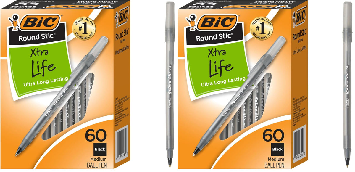 BIC Round Stic Xtra Life Assorted Ink Ballpoint Pens, 60-Count, 1.0mm