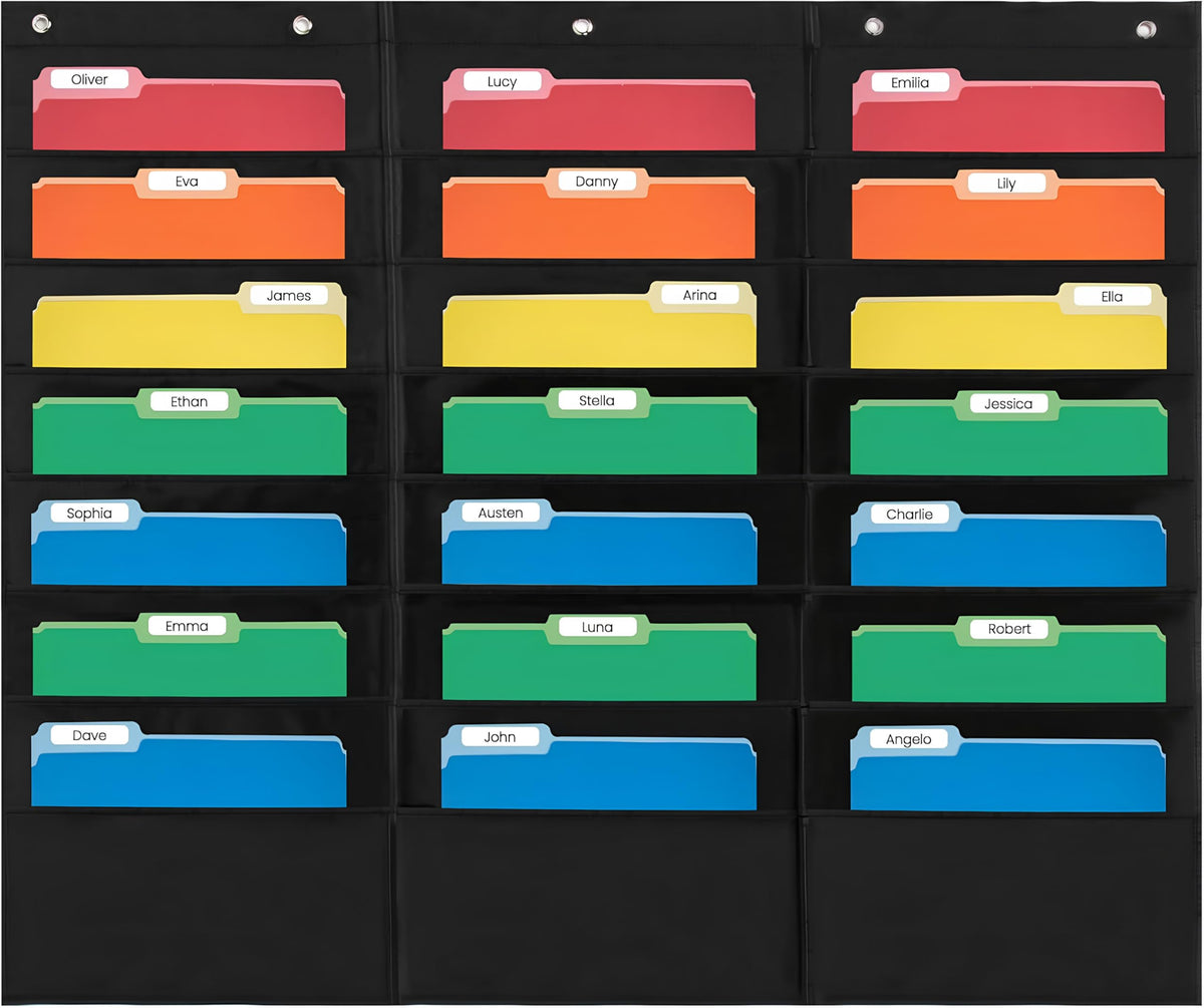 Essex Wares- 10 Pocket File Folder Pocket Chart, Black, 14" Wide x 47" Tall