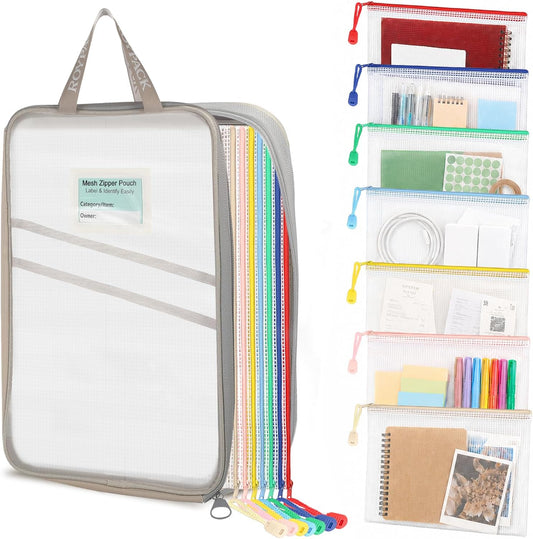 8pcs Mesh Zipper Pouches with Organizer Bag, Reusable Plastic Bag