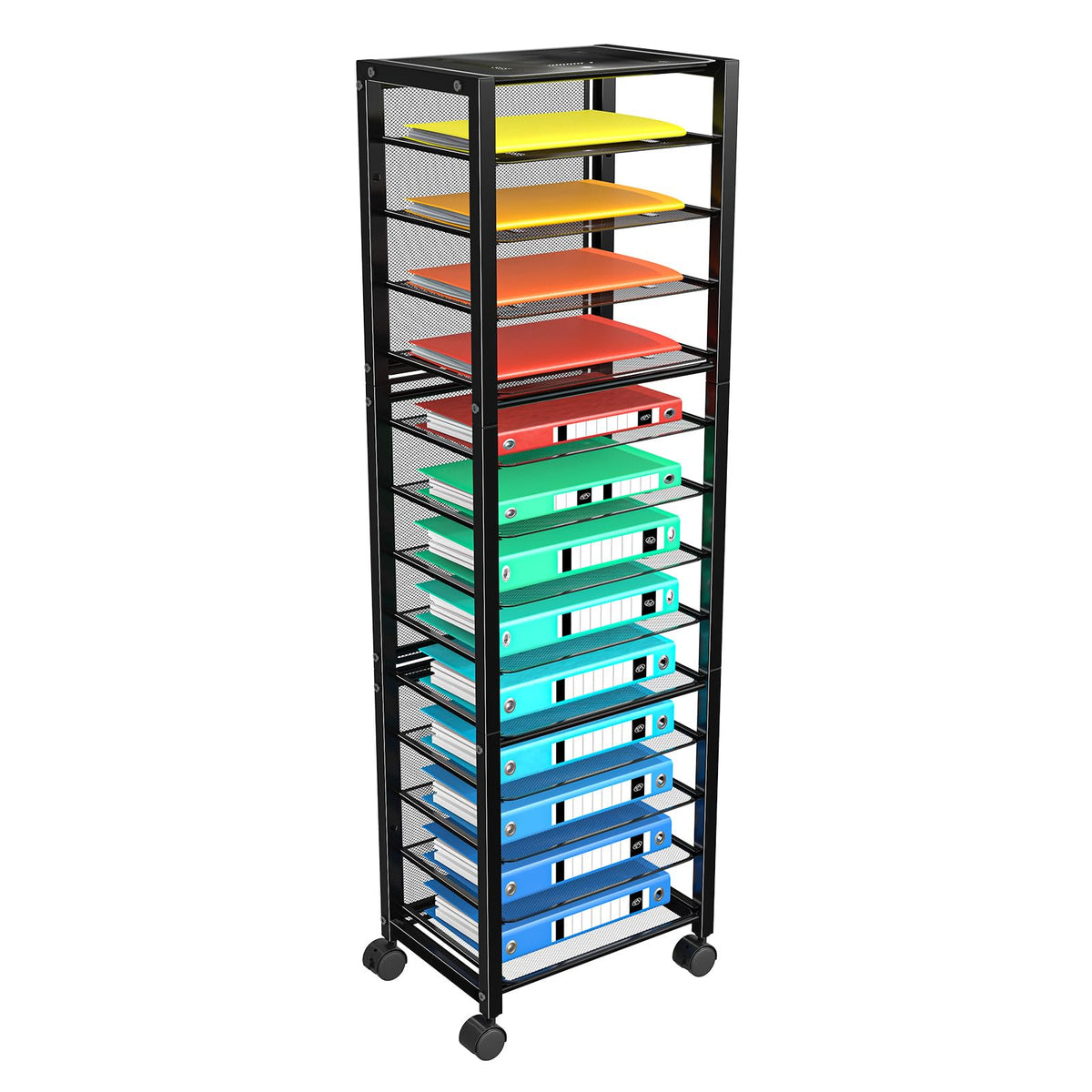 Simple Trending 12-Tier Rolling File Cart, Desk File Organizer with 11 Mesh Sliding Trays, Letter & Legal Paper Storage Rolling Utility Cart for Office Home School, Black