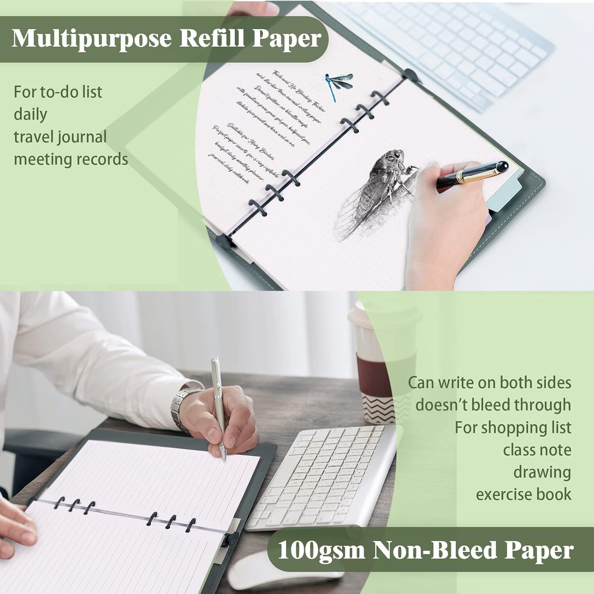 A5 Refill Paper, 6 Ring Lined Paper with Binder Dividers, 240 Pages, White